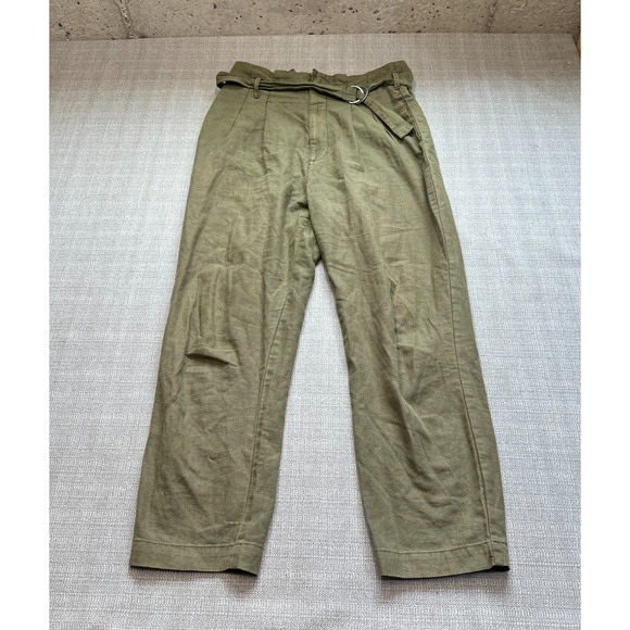 Abercrombie Fitch Linen Blend Pants Womens Medium Euro‎ Belted Olive Pleated - Picture 1 of 9